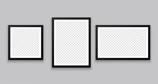 Free vector three gallery wall style photo frames in different sizes