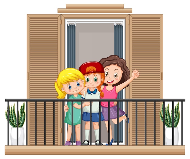 Three girls standing on the balcony