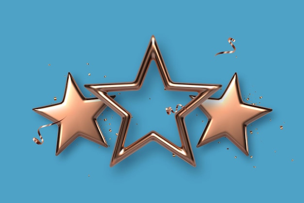 Three golden or bronze stars. Award, winner concept. Vector illustration