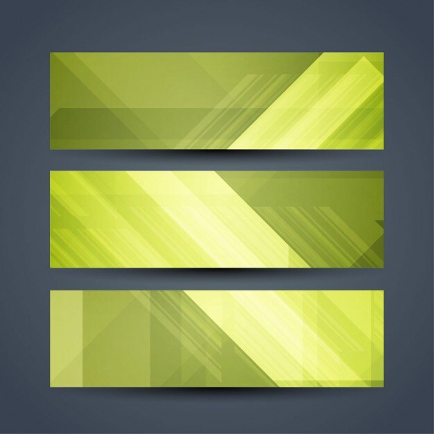 Free Vector three green abstract banners with geometric shapes