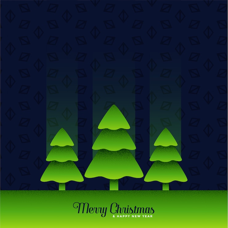 Free Vector three green christmas tree on dark background