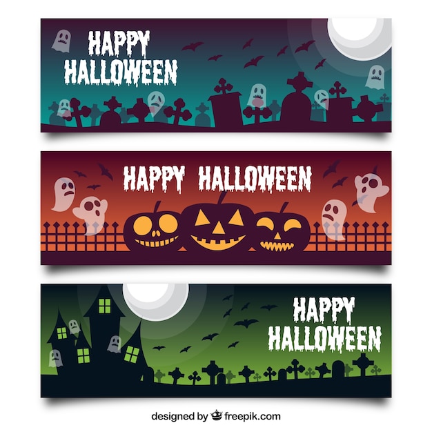 Three halloween banners with elements