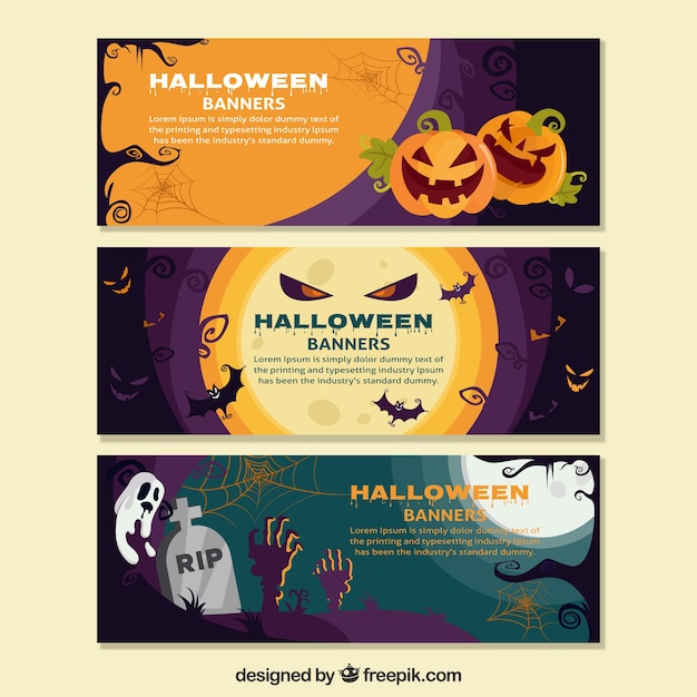 Free vector three halloween banners