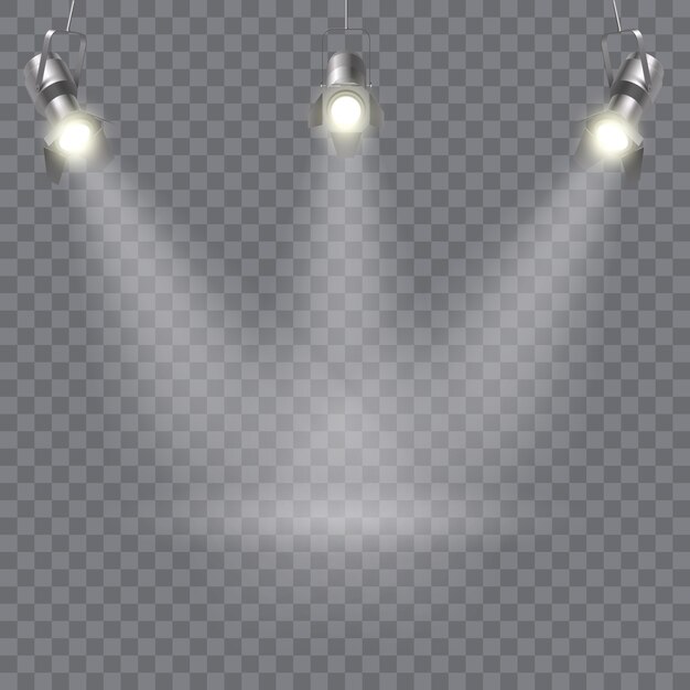 Three hanging spotlights design with direction of rays in one point