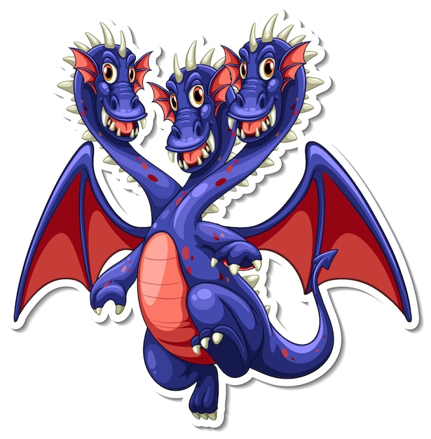 Three heads dragon cartoon character sticker