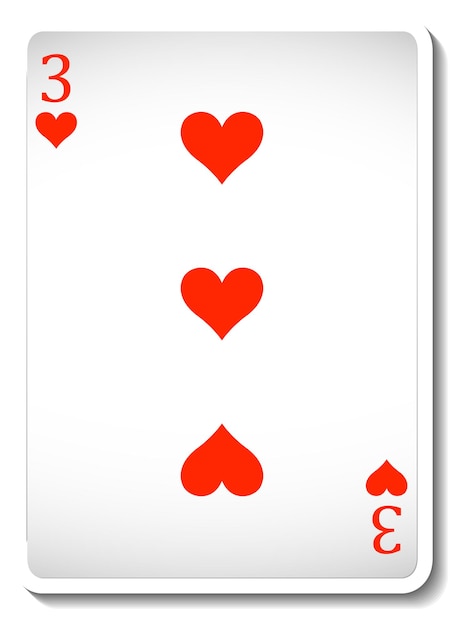 Free vector three of hearts playing card isolated