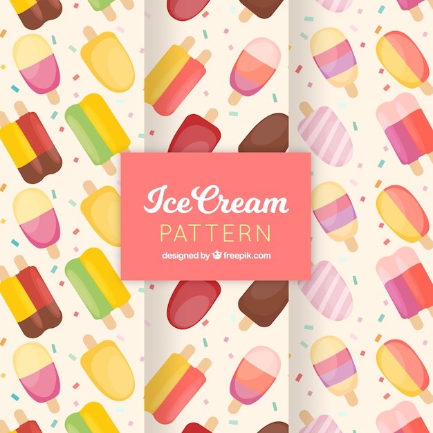 Free vector three ice cream patterns in flat design