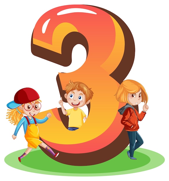 Free vector three kids with number three cartoon