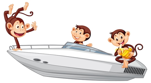 Free vector three little monkeys on motorboat