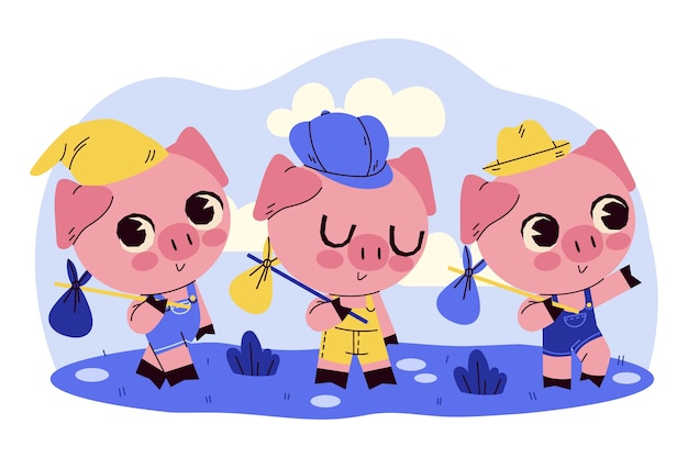 Free vector the three little pigs illustration