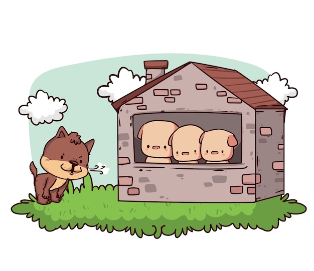 Free vector the three little pigs illustration