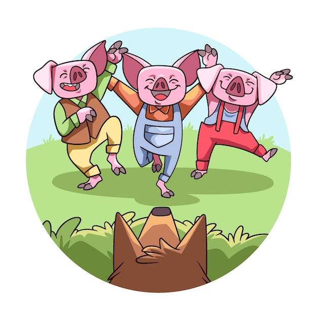 Free vector the three little pigs illustration