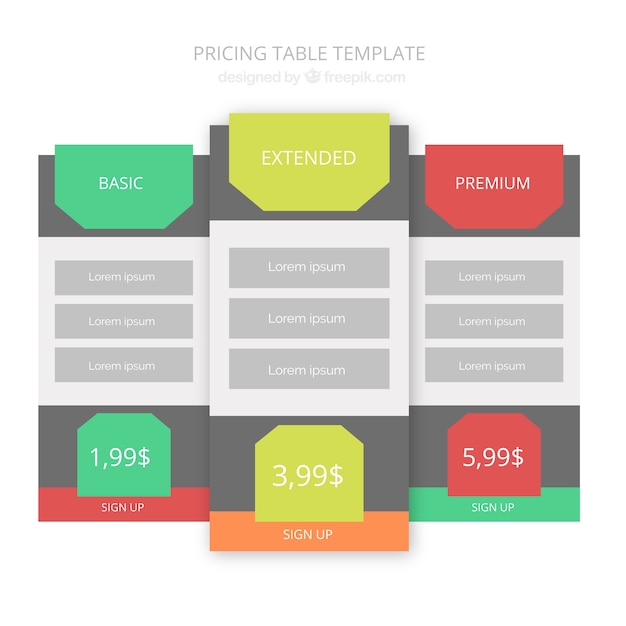 Free vector three modern pricing tables