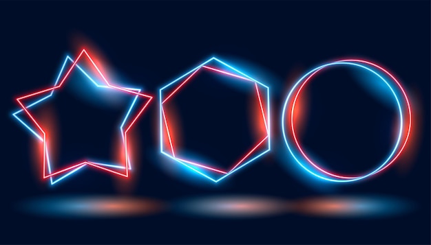 Free vector three neon frames in different geometric shapes