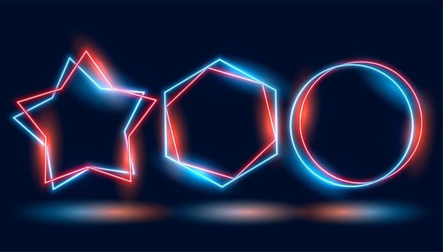 Three neon frames in different geometric shapes