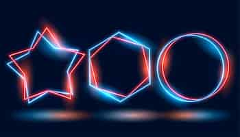 Free vector three neon frames in different geometric shapes
