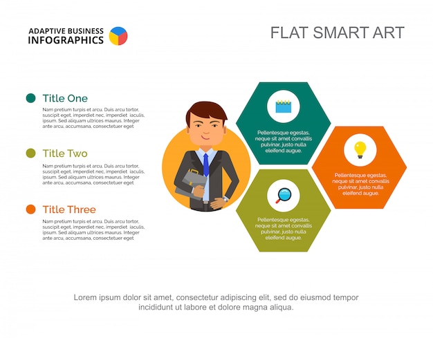 Three options process chart template for presentation. Business data.