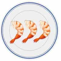 Free vector three pieces of shrimps on round plate