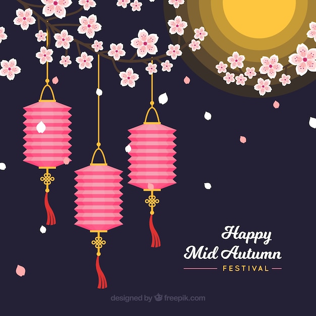 Three pink lanterns, mid autumn festival