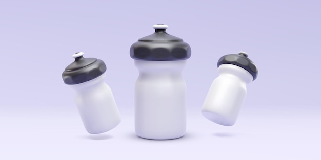 Three plastic realistic bottles isolated on a light background