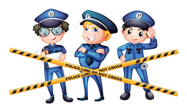 Free vector three policemen at the crime scene