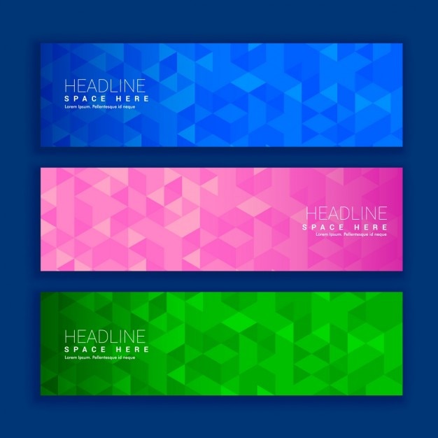 Free vector three polygonal banners with bright colors