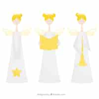 Free vector three pretty angels with accessories
