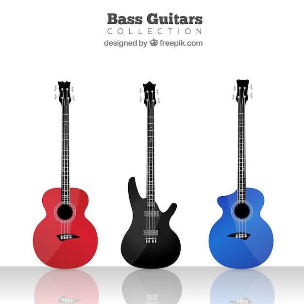 Бесплатное векторное изображение Три довольно красочных бас-гитара