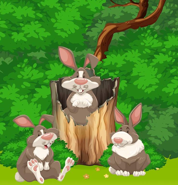 Free Vector three rabbits in the woods