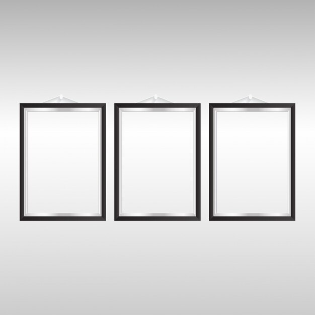 Three realistic frames with black border