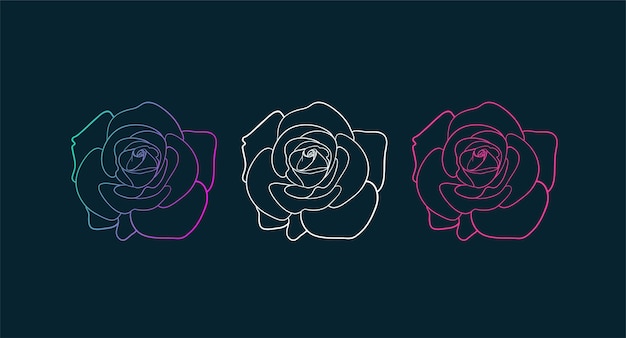 Vettore gratuito tre rose in blu e viola su sfondo scuro