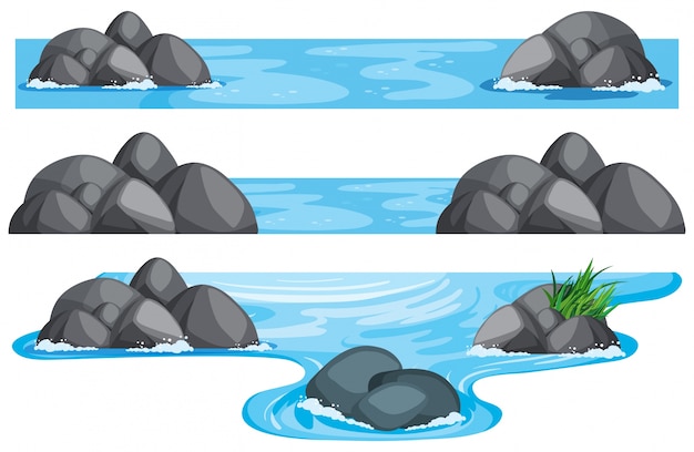 Free vector three scenes of river and lake