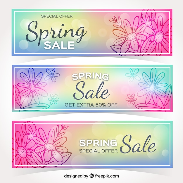 Free vector three shiny spring sale banners