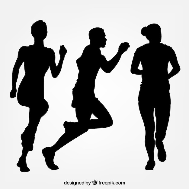 Three silhouettes of runners
