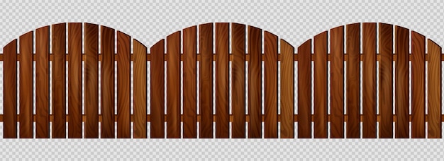 Free vector three similar sections of wooden fence made from natural stained plank on transparent background realistic vector illustration