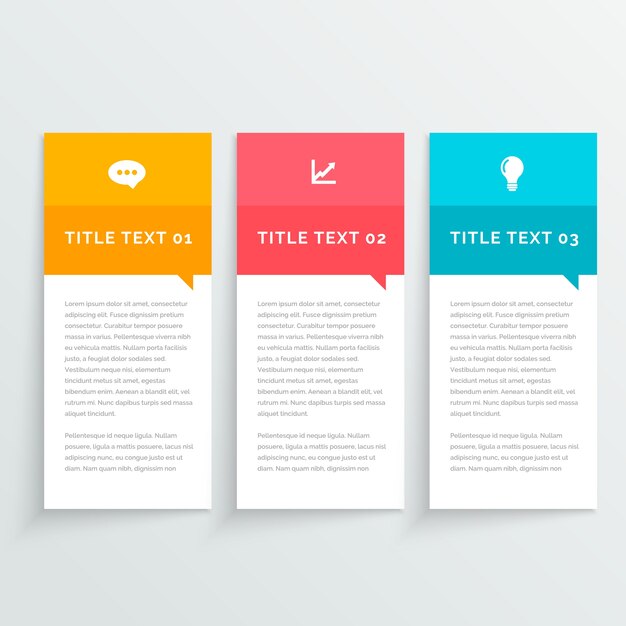 Three simple infographic banners with different colors