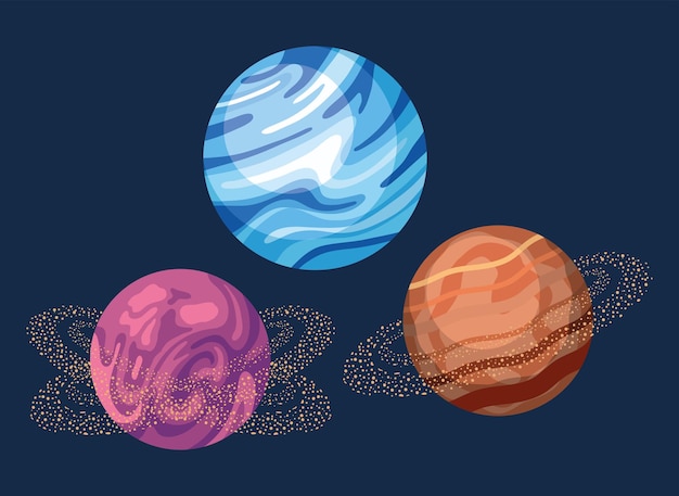three space universe set icons