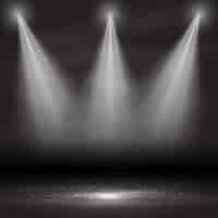 Free vector three spotlights shining down in an empty room