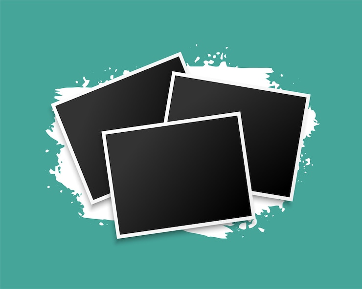 Free Vector three stacked photo frames on grunge background design