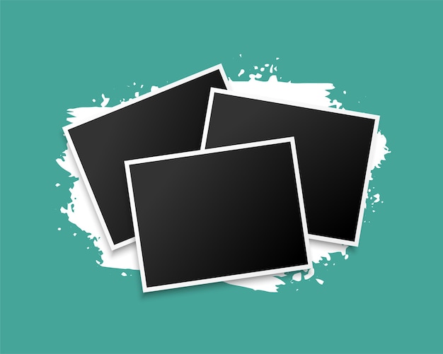 Three stacked photo frames on grunge background design