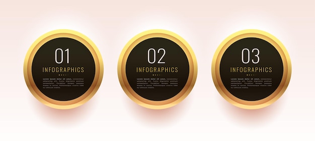 Free vector three step business infographic banner with golden effect