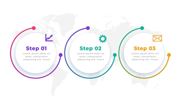 Free vector three steps modern circular infographic template design