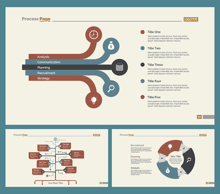 Free Vector three teamwork slide templates set