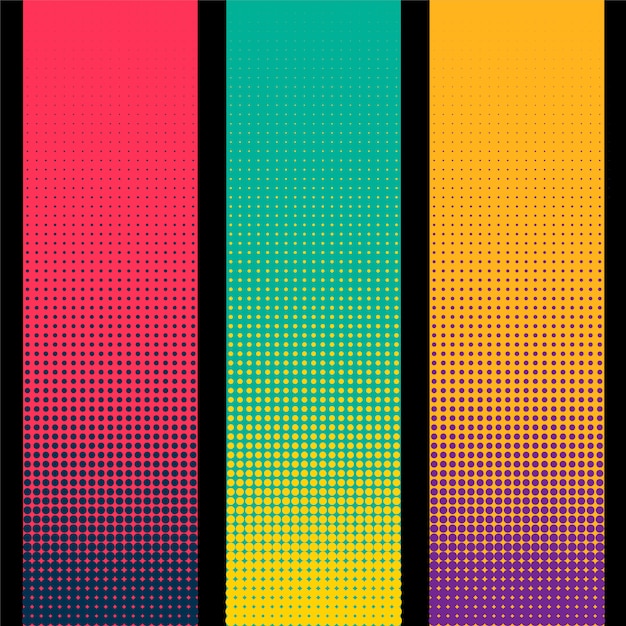 Free vector three vertical halftone banner in different colors