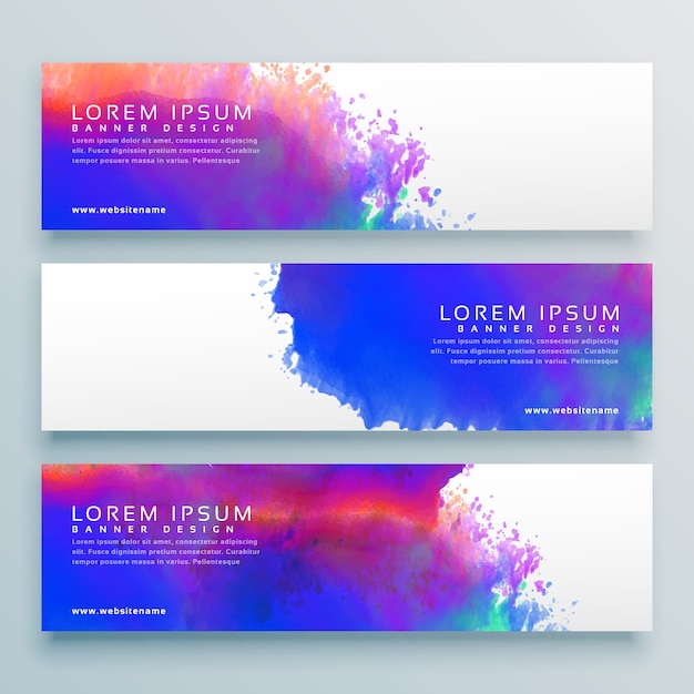 Three watercolor background header banner design