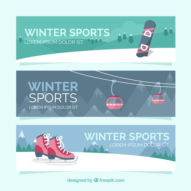 Three winter sport banners