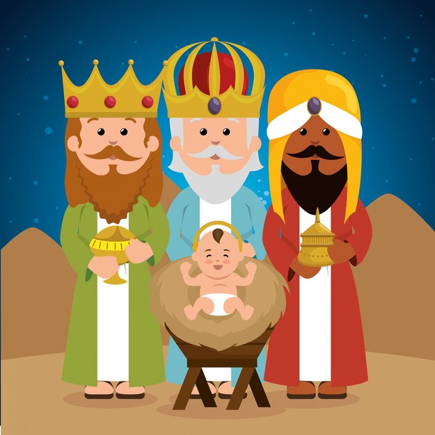 三賢王の赤ん坊のイエスの飼い葉桶