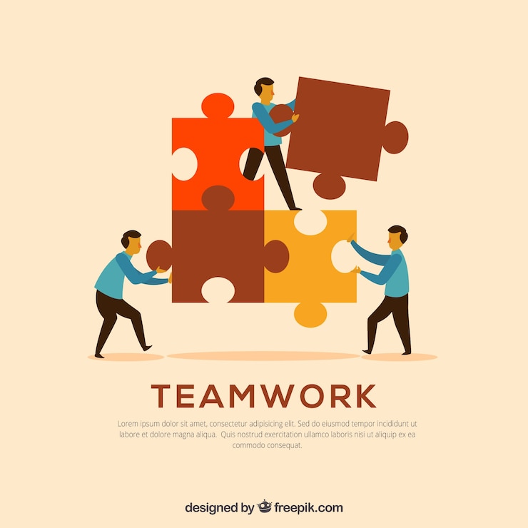Free Vector three workers with puzzle pieces