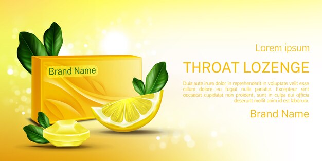 Throat lozenge, lemon cough drops  banner