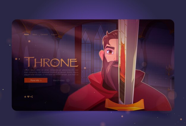 Throne cartoon landing page, warrior with sword